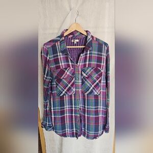 Kut From The Kloth Women's Plaid Button-Up Shirt XL